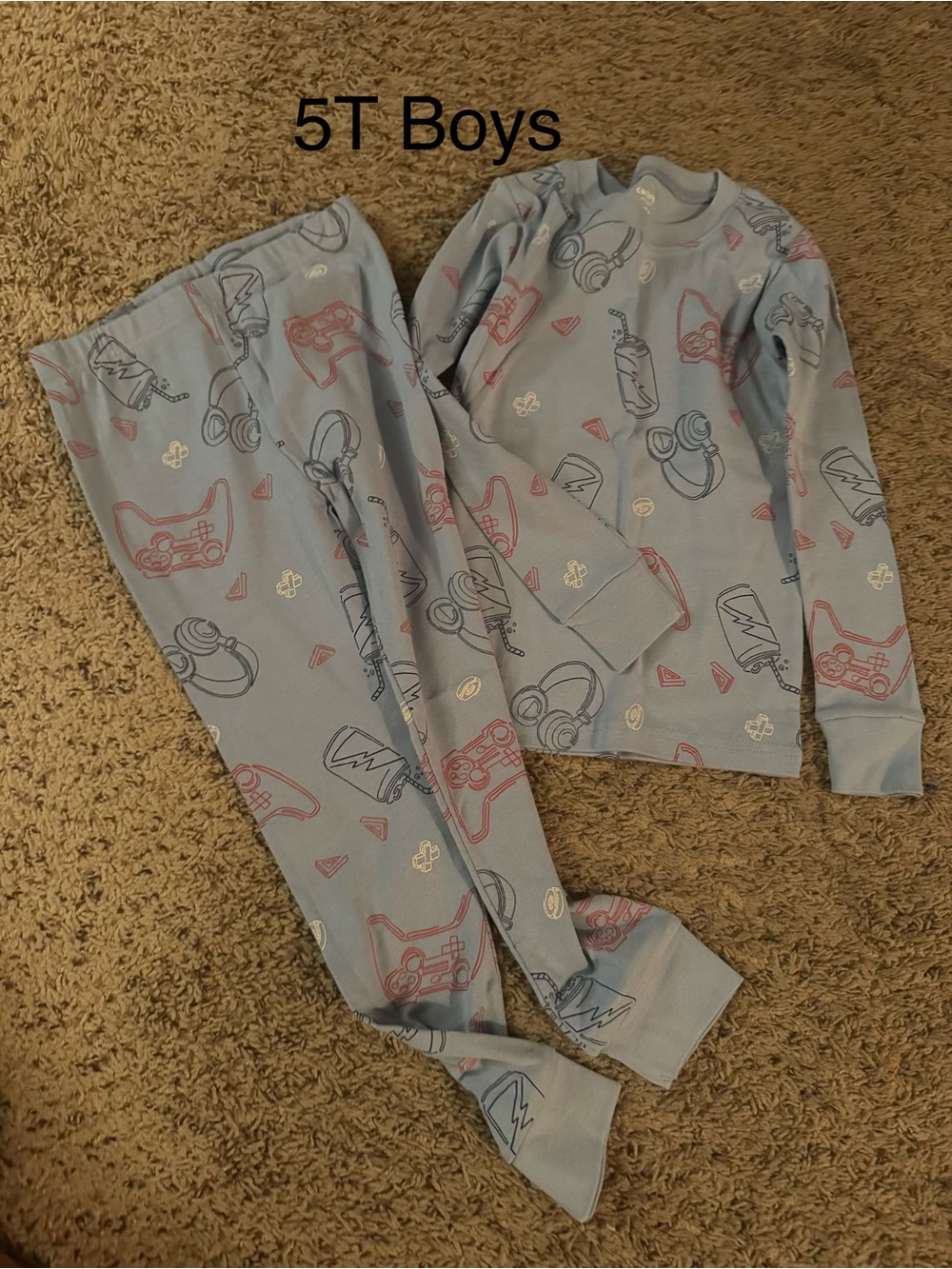 Boys Light Blue Gaming Print Pajama Set - Unbranded